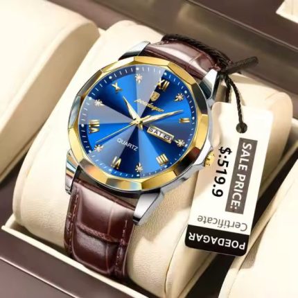 POEDAGAR Watches 810 Fashion Luxury Stainless Steel Diamond Quartz Watch Men Luminous Waterproof Date leather Wrist watch