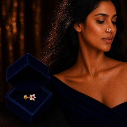 Rubi Stone & Diamond Cut Nose Pin