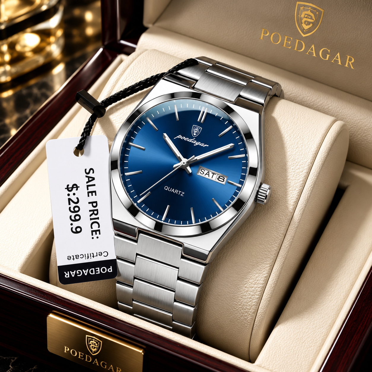 Poedagar 930 Men's New Luxury Luminous Wristwatch Silver blue