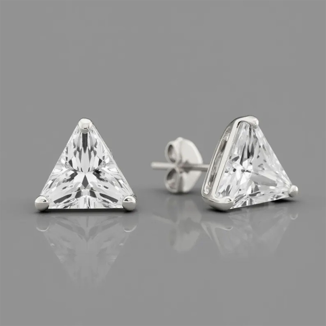 2 CT Trillion Cut Zirconia Stone Created Triangle Stud Earrings 14K White Gold