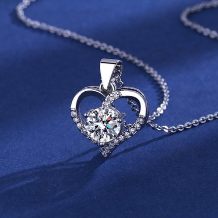 Love Design Silver Plated Mossanite Stone Necklace Female