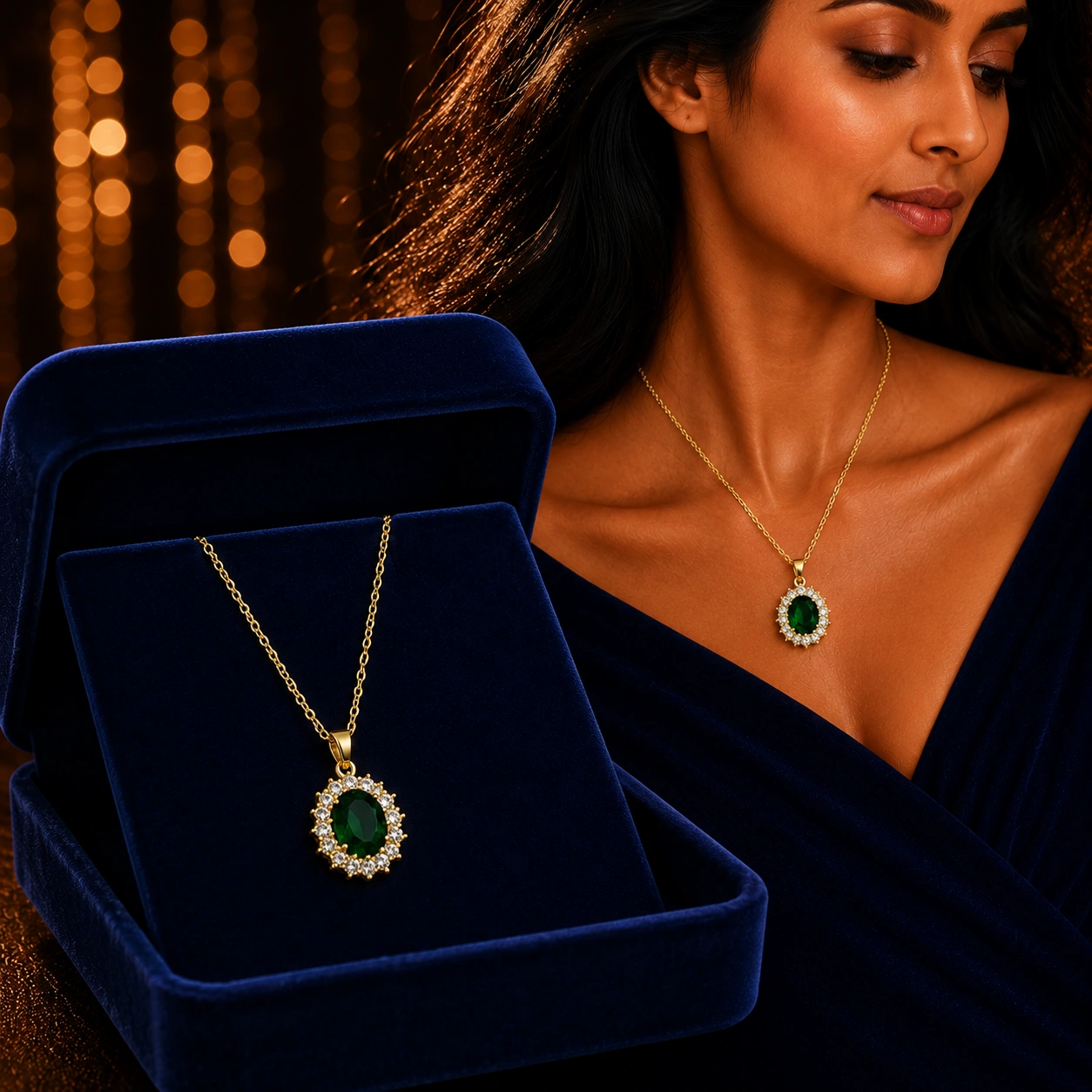 Gorgeous Shaped Oval Green Panna Necklaces for Women