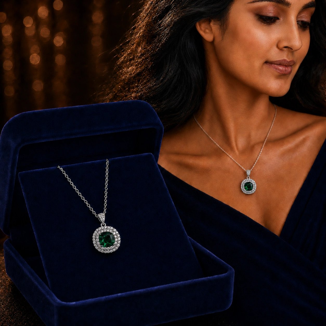 Diamond Cut Green S925 Solitaire Sliver Plated Pendant