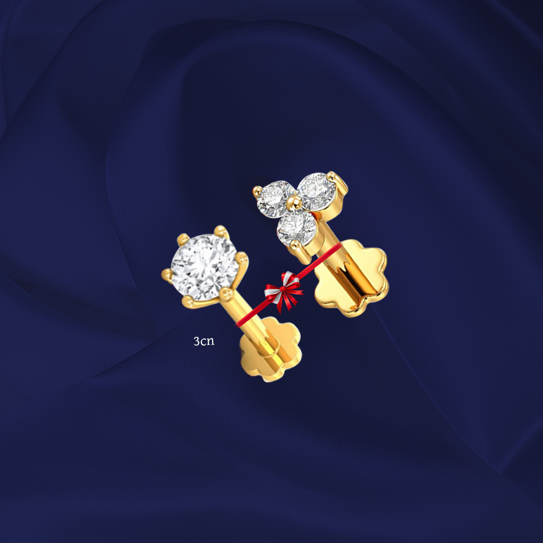 Diamond Cut One stone & Three stone Nosepin Combo