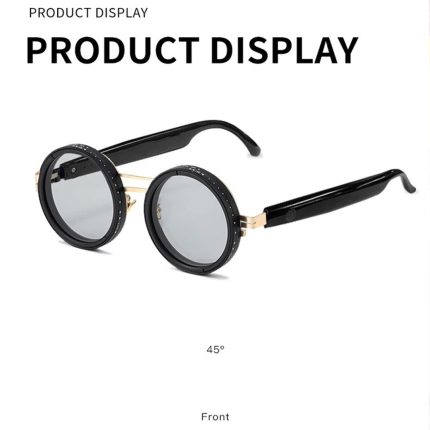 Magnetic Adjustable Light Reduction Round Smart Ai Translation Glasses Anti-Blue Light Uv Polarized Sunglasses (Black Gold + Gray Film)