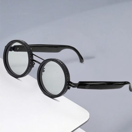 Magnetic Adjustable Light Reduction Round Smart Ai Translation Glasses Anti-Blue Light Uv Polarized Sunglasses (Silver + Black)