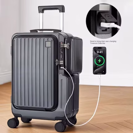 20 Inch Front Opening Multifunctional Trolley Suitcase with Password Lock – Cabin Trip Travel Luggage Bags