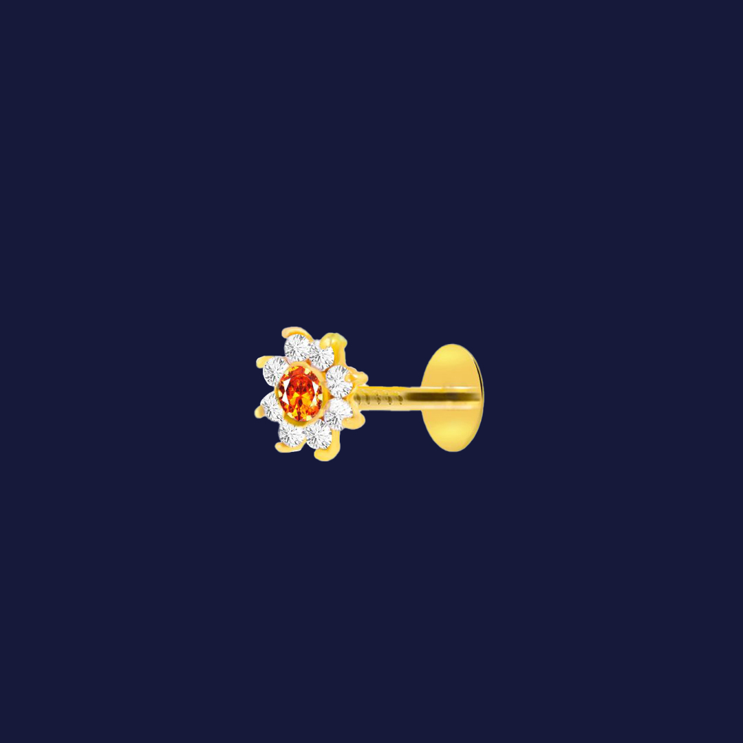 Diamond Cut New Nine Stone Nose Pin-Orange