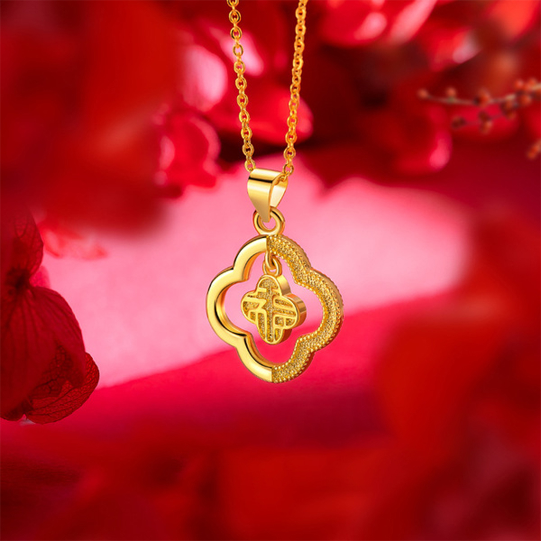 Gold Water Drop Four-Leaf Clover Blessing Brand Necklace