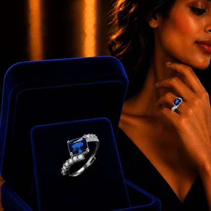 Diamond CutStone Classic Blue Simple Ring
