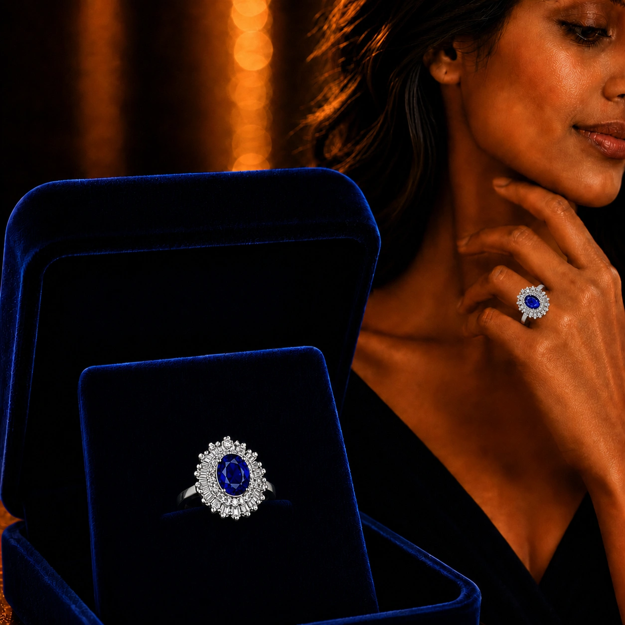 Blue diamond Cut High-end Elegant Light Luxury Ring