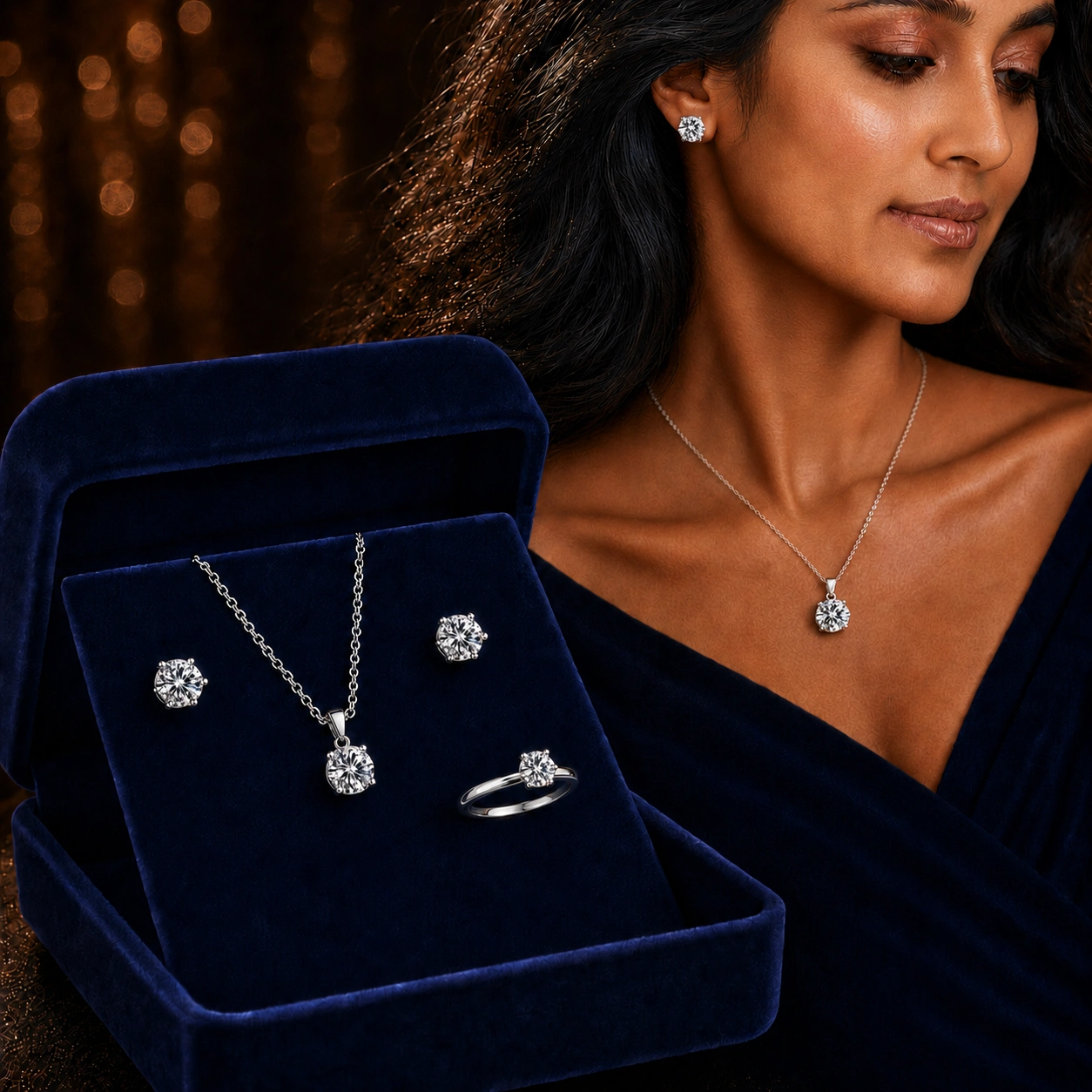 Solitaire Sliver Moissanite Stone Jewelry Set