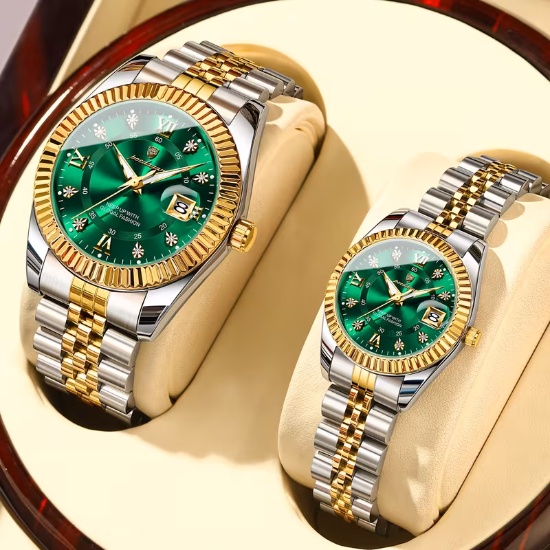 Poedagar 910B Two-tone Couple Watch Golden green